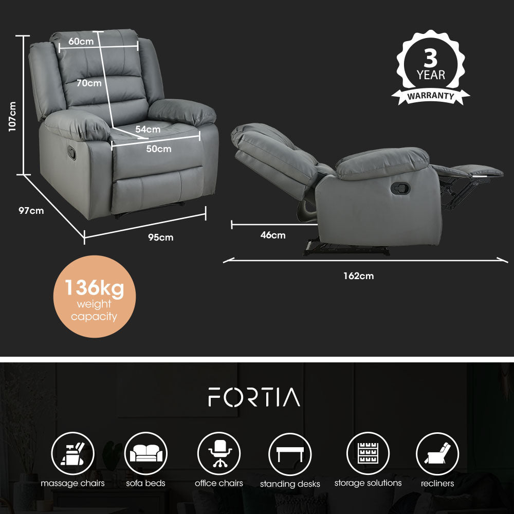 FORTIA Luxury Recliner Chair, Grey