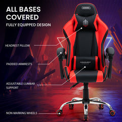 OVERDRIVE Conquest Series Reclining Gaming Ergonomic Office Chair with Lumbar and Neck Pillows, Black and Red