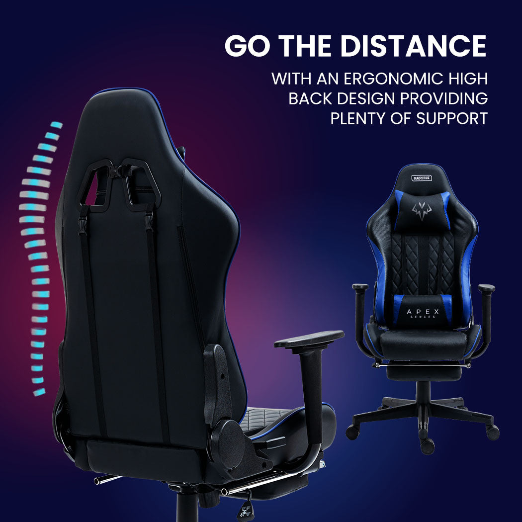 OVERDRIVE Apex Series Reclining Gaming Ergonomic Office Chair with Footrest, Black and Blue