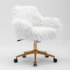 Fluffy Office Chair Faux Fur Modern Swivel Desk Chair for Women And Girls-White