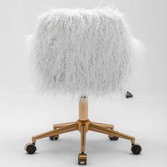 Fluffy Office Chair Faux Fur Modern Swivel Desk Chair for Women And Girls-White