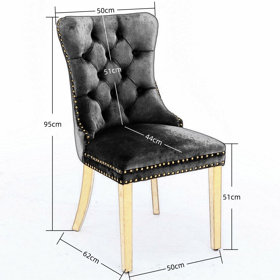 AADEN 2x Velvet Dining Chairs with Golden Metal Legs-Black