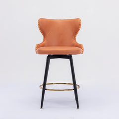 2x Swivel Bar Stools Tufted Counter Chairs with Stud Trim and Metal Base-Orange