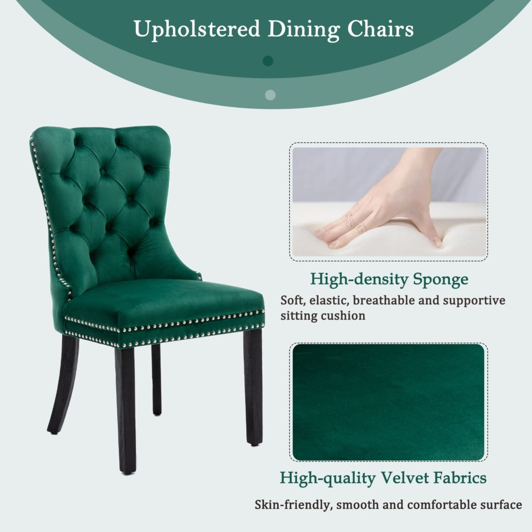 2x Velvet Dining Chairs- Green