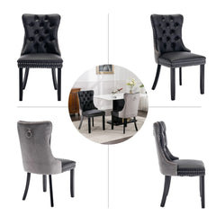 2x PU Faux Leather & Velvet Dining Chairs-Black & Grey