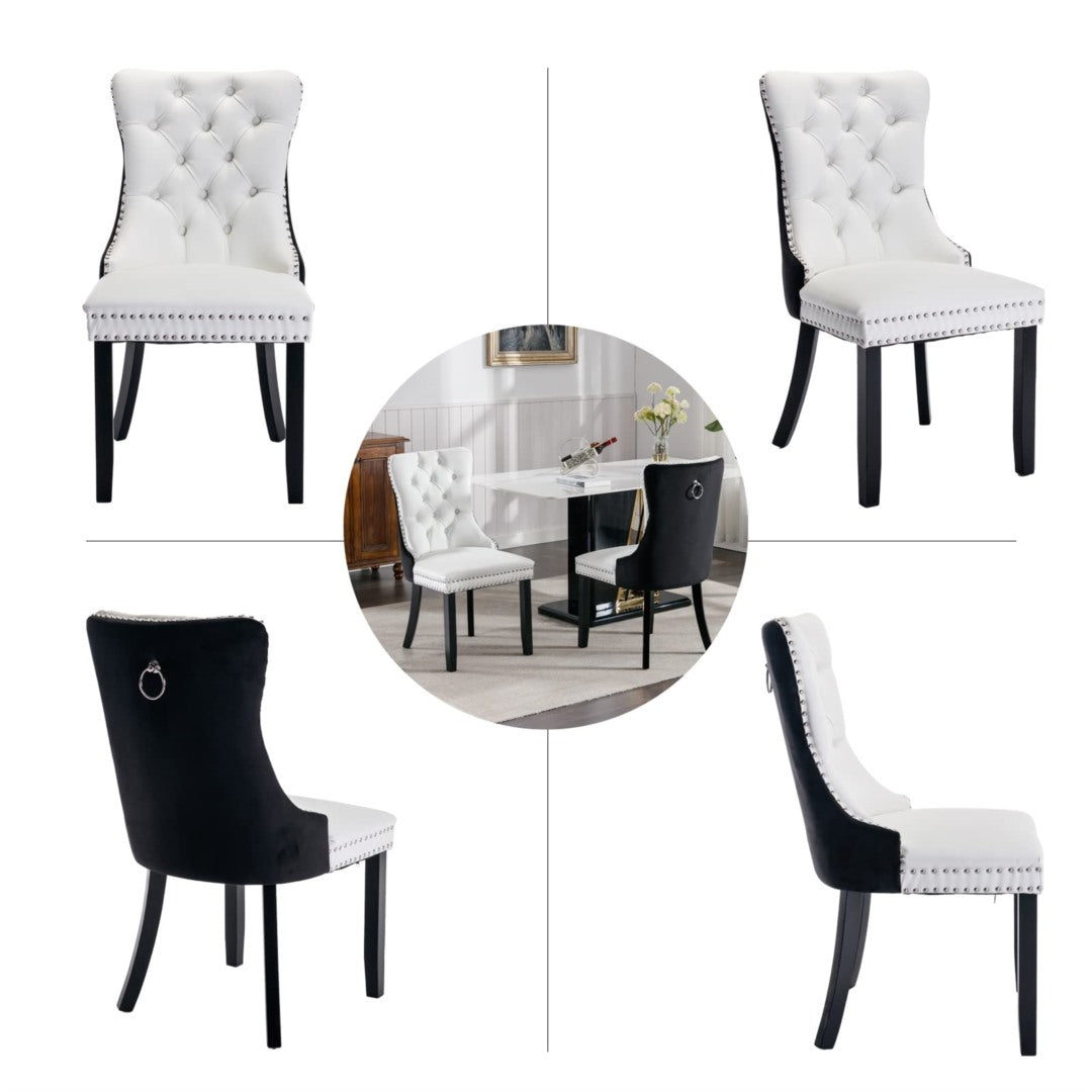 2x PU Faux Leather & Velvet Dining Chairs-White & Black