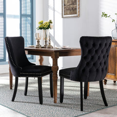 4x Velvet Upholstered Dining Chairs Tufted Wingback Side Chair with Studs Trim Solid Wood Legs for Kitchen