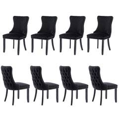 8x Velvet Upholstered Dining Chairs Tufted Wingback Side Chair with Studs Trim Solid Wood Legs for Kitchen