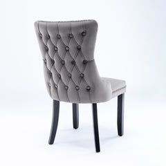 4x Velvet Upholstered Dining Chairs Tufted Wingback Side Chair with Studs Trim Solid Wood Legs for Kitchen