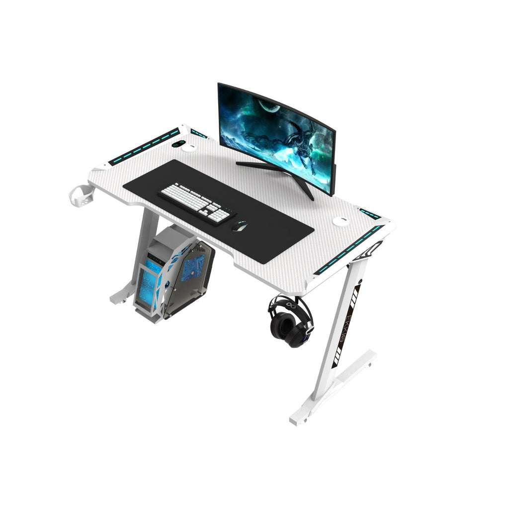 EKKIO RGB Gaming Desk Z Shape White 140cm EK-GD-109-AL