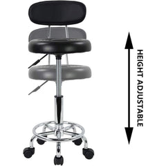 EKKIO Backrest Round Salon Stool with Adjustable Height (Black) EK-SS-101-YB