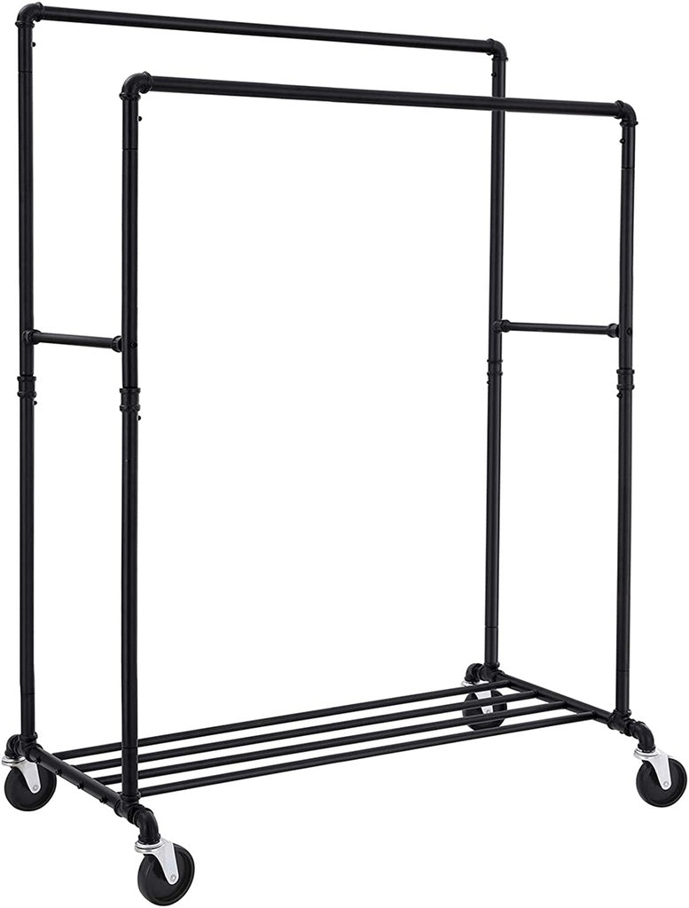 SONGMICS Industrial Pipe Clothes Rack on Wheels with Hanging Rack Organizer Black HSR60B