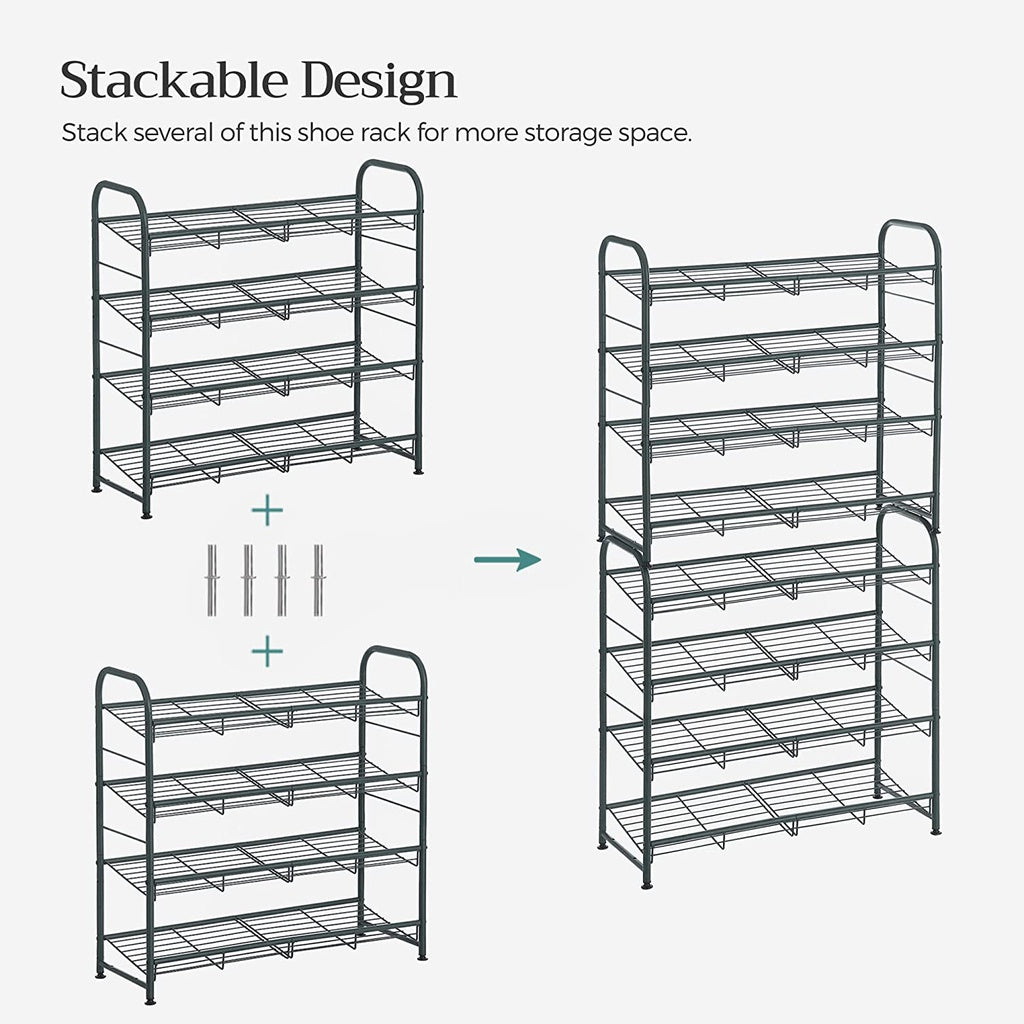 SONGMICS 4-Tier Shoe Rack Storage 16 Pairs Organizer Gray LMR067G01