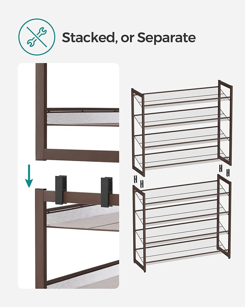 SONGMICS 8-Tier Shoe Rack Storage 32 pairs with Adjustable Shelves Gray LMR08GB