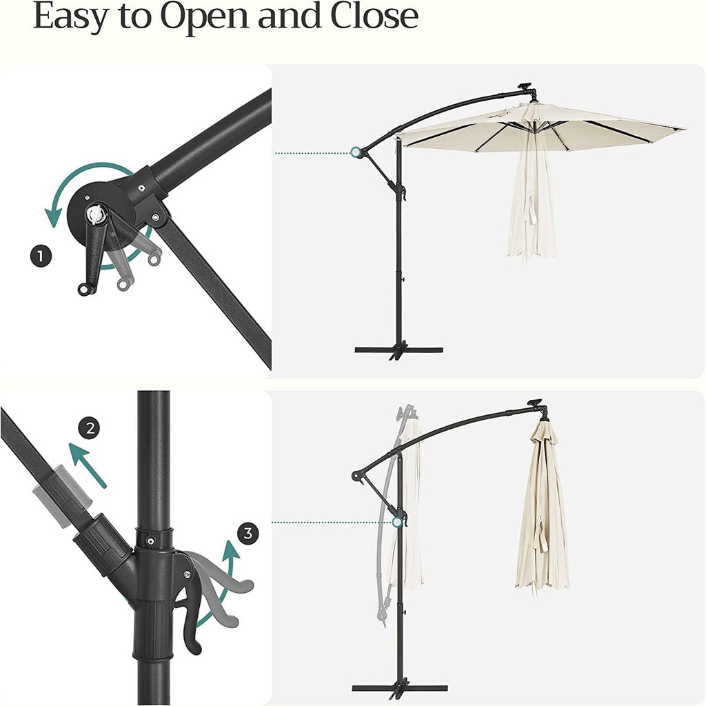 SONGMICS 3m Patio Umbrella with Solar-Powered LED Lights Beige