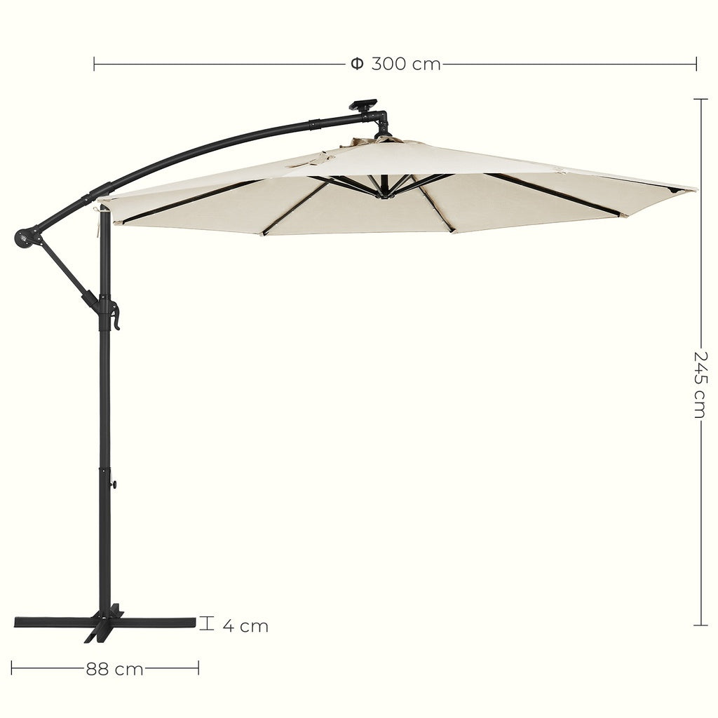 SONGMICS 3m Patio Umbrella with Solar-Powered LED Lights Beige