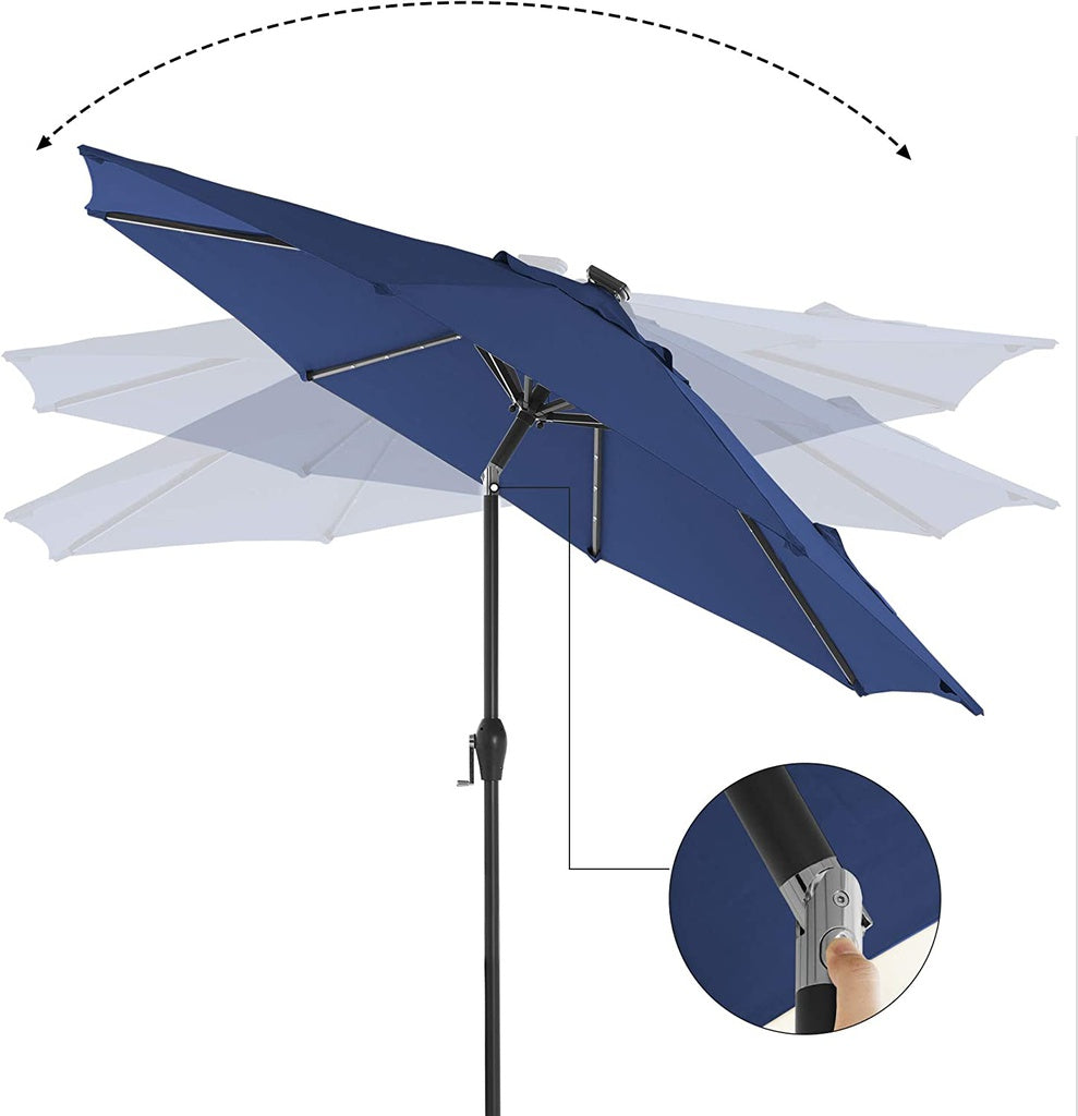 SONGMICS 2.7m Solar Lighted Outdoor Patio Umbrella Navy Blue