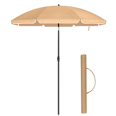 SONGMICS Beach Umbrella Portable Octagonal Polyester Canopy Taupe