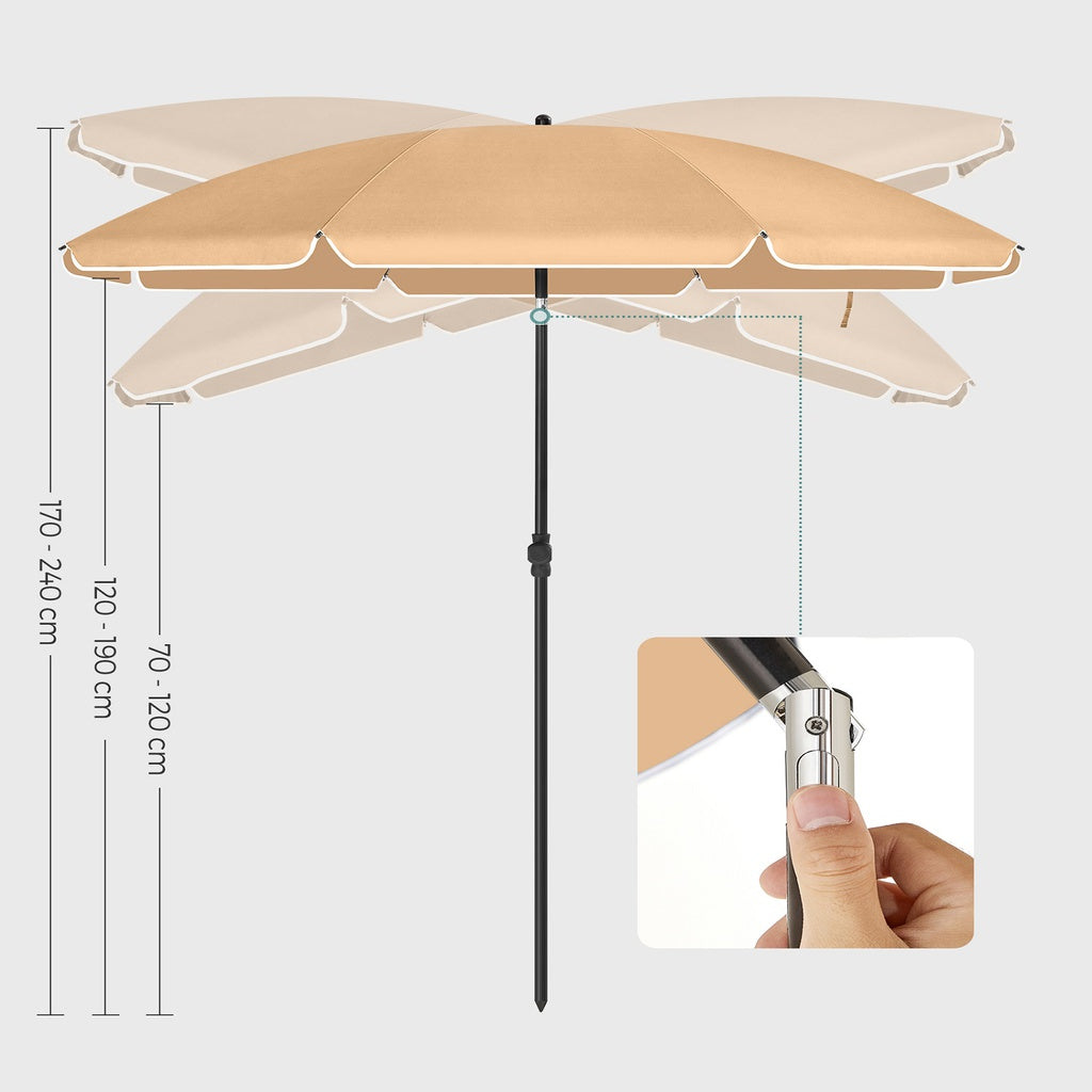 SONGMICS Beach Umbrella Portable Octagonal Polyester Canopy Taupe