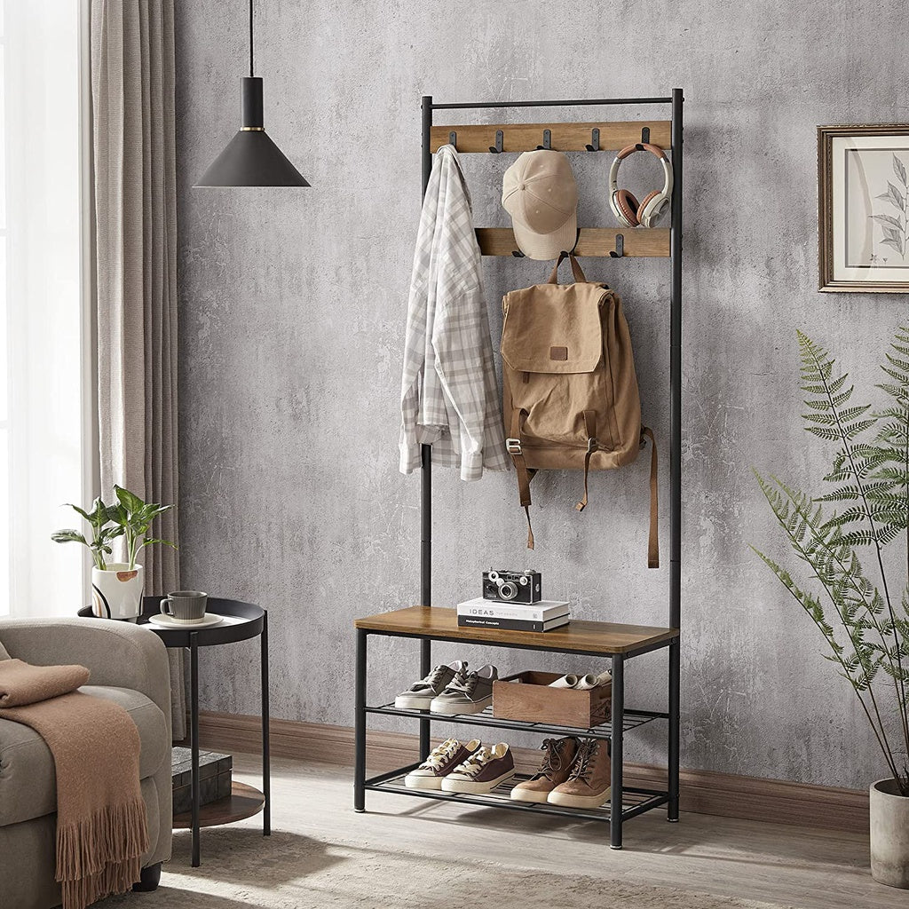 VASAGLE Coat Stand with Shoe Racks Walnut Brown/Black HSR041B41