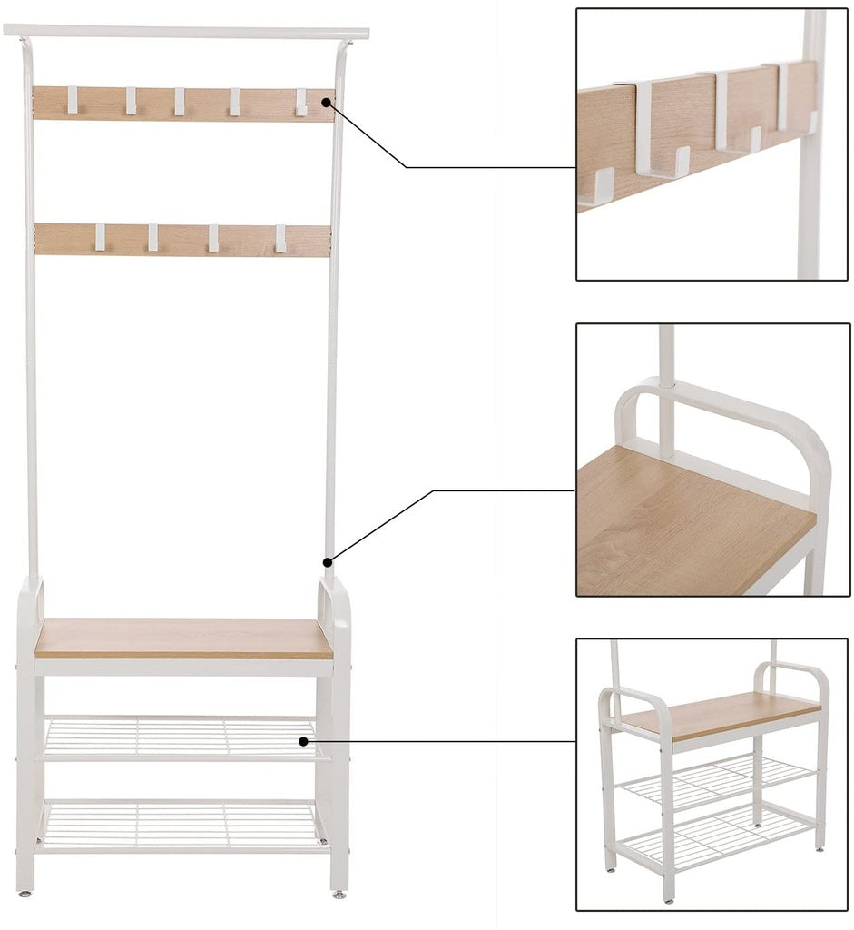 VASAGLE Coat Rack Stand 175cm White HSR40W