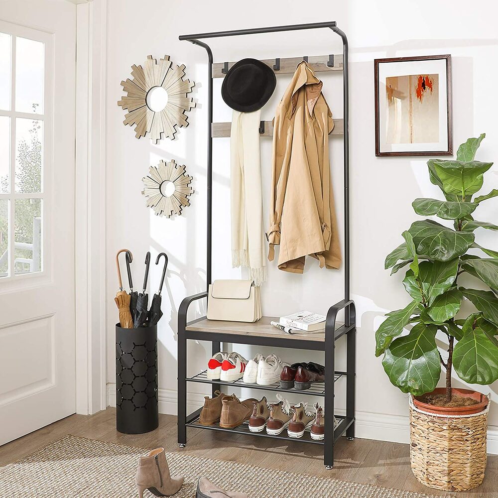 VASAGLE Coat Rack Stand Greige and Black HSR40MB