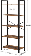 VASAGLE 5-Tier Storage Rack Bookshelf with Steel Frame Rustic Brown and Black LLS061B01