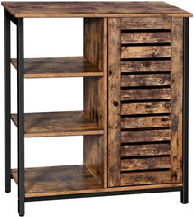 VASAGLE Storage Cabinet Cupboard Multipurpose Cabinet 3 Shelves and a Cabinet with Door Rustic Brown and Black LSC74BX