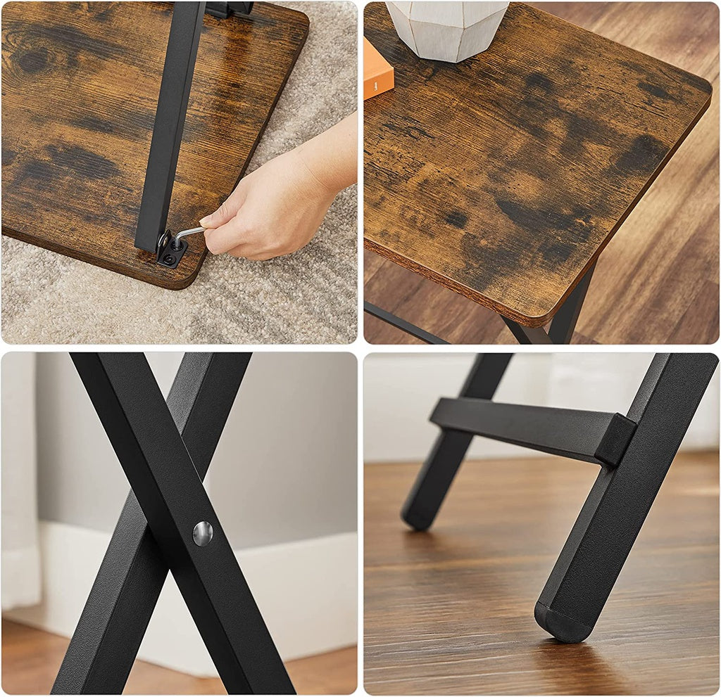 VASAGLE TV Tray Set of 2 Folding Tables Rustic Brown and Black LET251B01