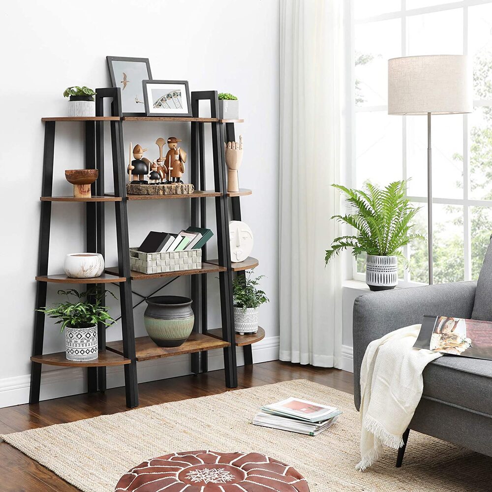 VASAGLE Corner Shelf 4-Tier Industrial Storage Rack Rustic Brown and Black LLS34X