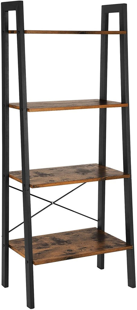 VASAGLE Ladder Shelf 4-Tier Industrial Storage Rack for Living Room Rustic Brown and Black LLS44X