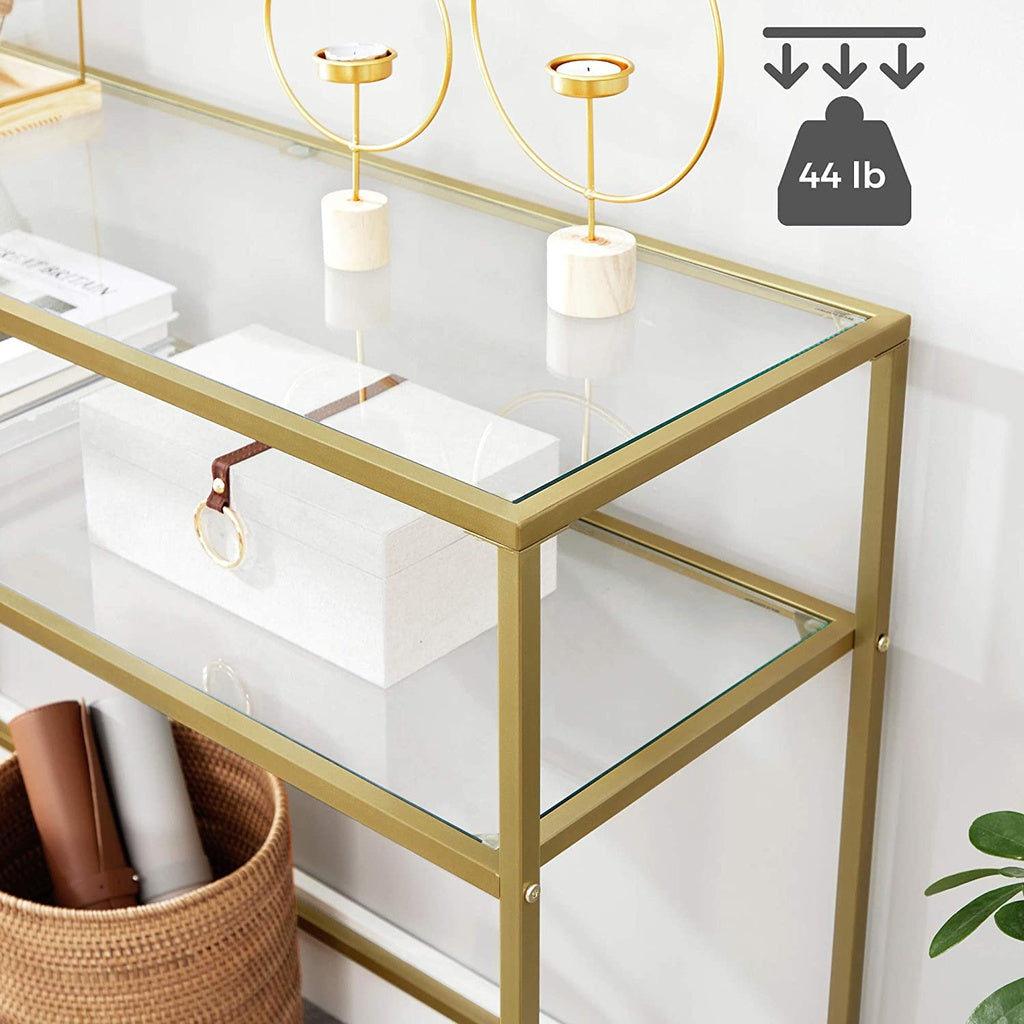 VASAGLE Console Table with Tempered Glass Gold Colour LGT025A01