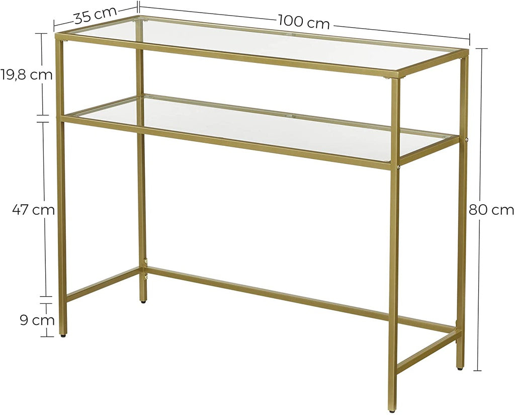 VASAGLE Console Table with Tempered Glass Gold Colour LGT025A01