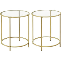 VASAGLE Round Side Tables Set of 2 Tempered Glass with Steel Frame Gold LGT037A61