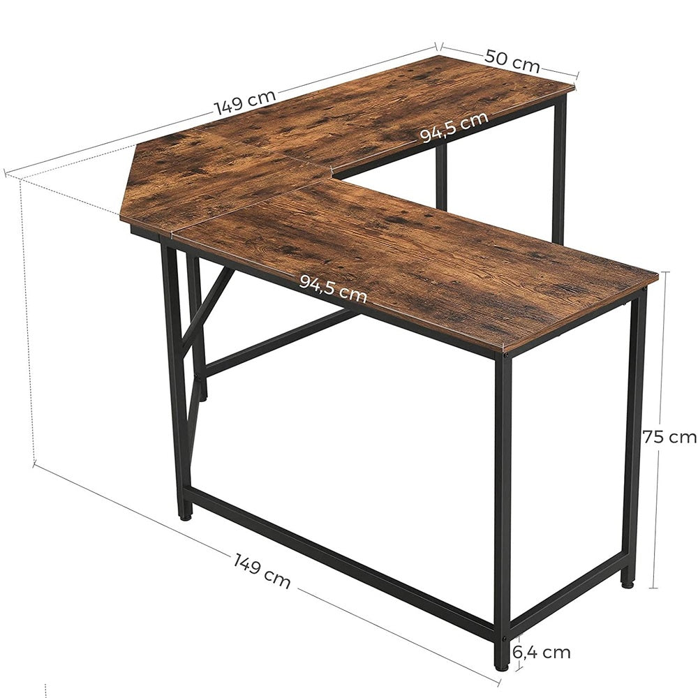 VASAGLE L-Shaped Computer Desk Rustic Brown and Black LWD73X