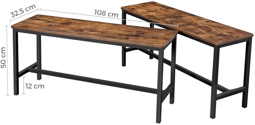 VASAGLE Table Benches Set of 2 Industrial Style Indoor Benches Durable Metal Frame for Kitchen Dining Room Living Room Rustic Brown KTB33X
