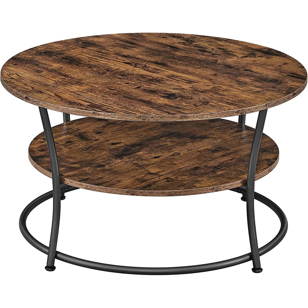 VASAGLE Coffee Round Cocktail Table With Shelf Rustic Brown LCT80BX