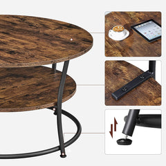 VASAGLE Coffee Round Cocktail Table With Shelf Rustic Brown LCT80BX