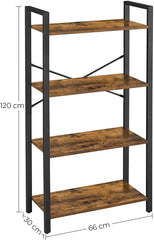 VASAGLE 4-Tier Bookshelf Storage Rack with Steel Frame for Living Room Office Study Hallway Industrial Style Rustic Brown and Black LLS60BX