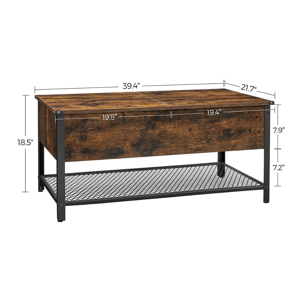 VASAGLE Coffee Table With Folding Top Rustic Brown Black
