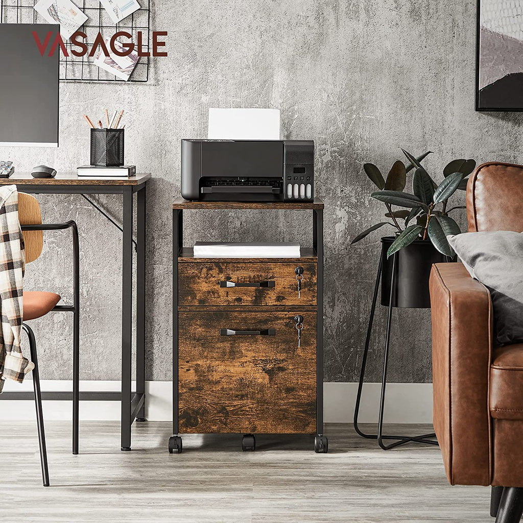 VASAGLE Office File Cabinet with 2 Lockable Drawers Steel Frame Industrial Rustic Brown and Black