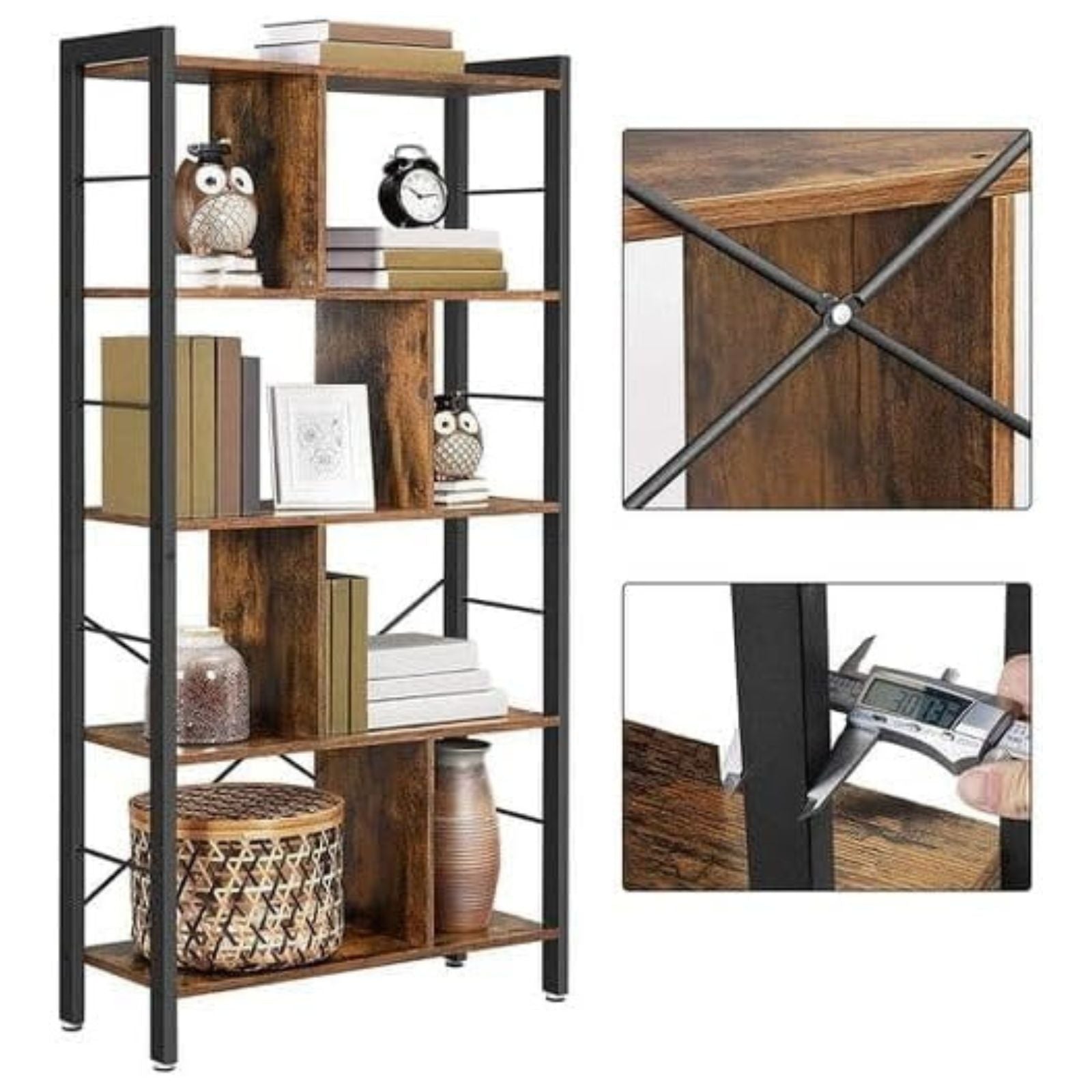 VASAGLE Bookshelf Rustic Brown and Black