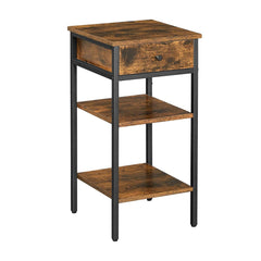 VASAGLE Nightstand End Table with a Drawer and 2 Storage Shelves Industrial Rustic Brown and Black