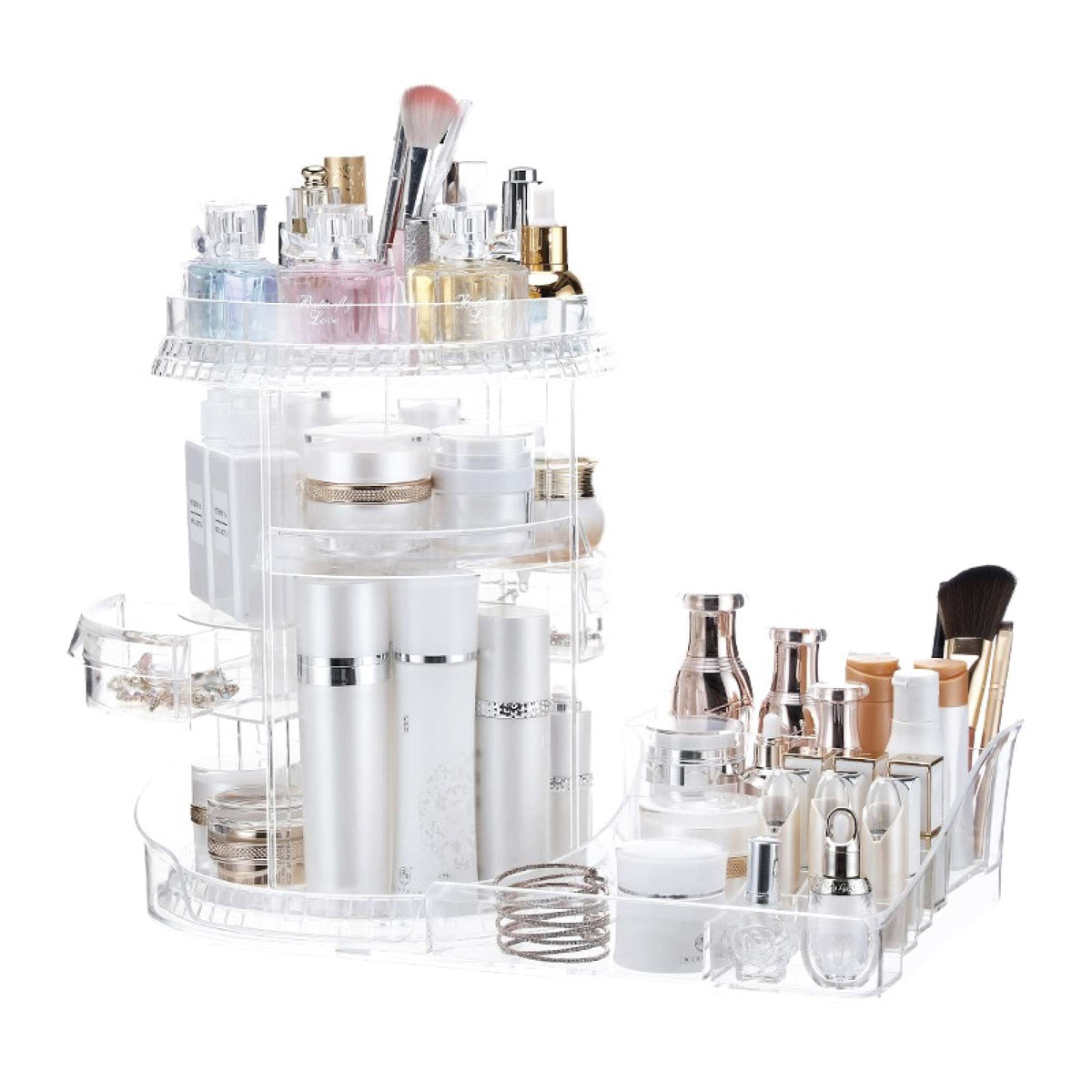 Makeup Organiser Rotating Stand - Cosmetic Storage Large Tiered Display Tray