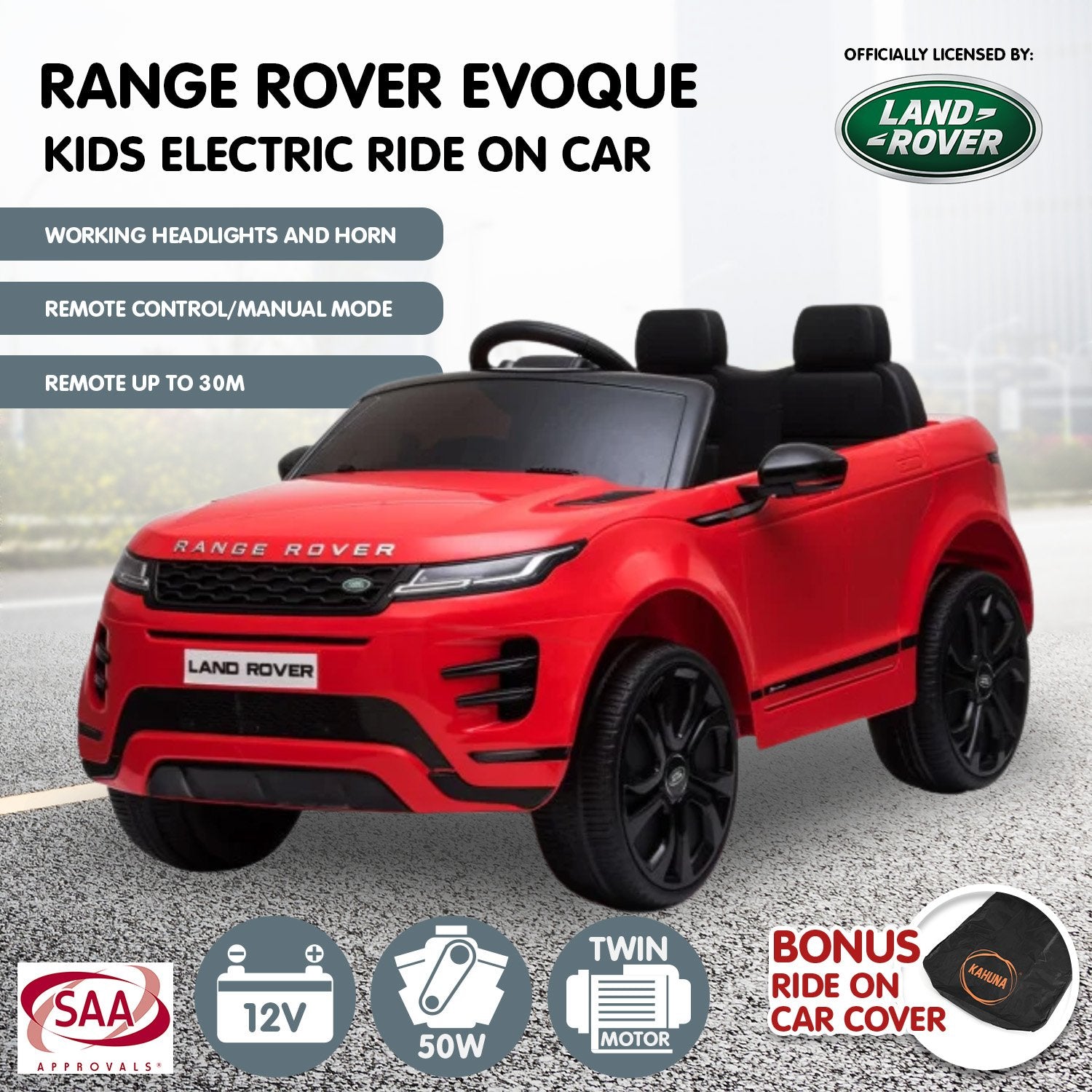 Kahuna Land Rover Licensed Kids Electric Ride On Car Remote Control - Red