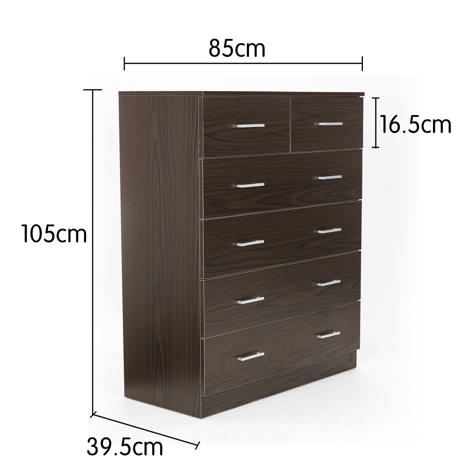 Sarantino Tallboy Dresser 6 Chest Of Drawers Cabinet 85 X 39.5 X 105 - Brown