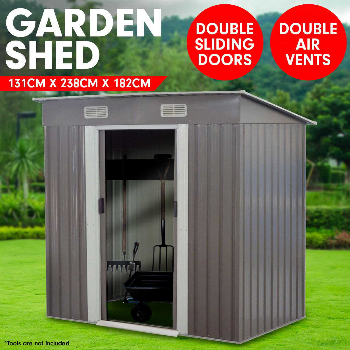 Wallaroo 4ft x 8ft Garden Shed Flat Roof Outdoor Storage - Grey