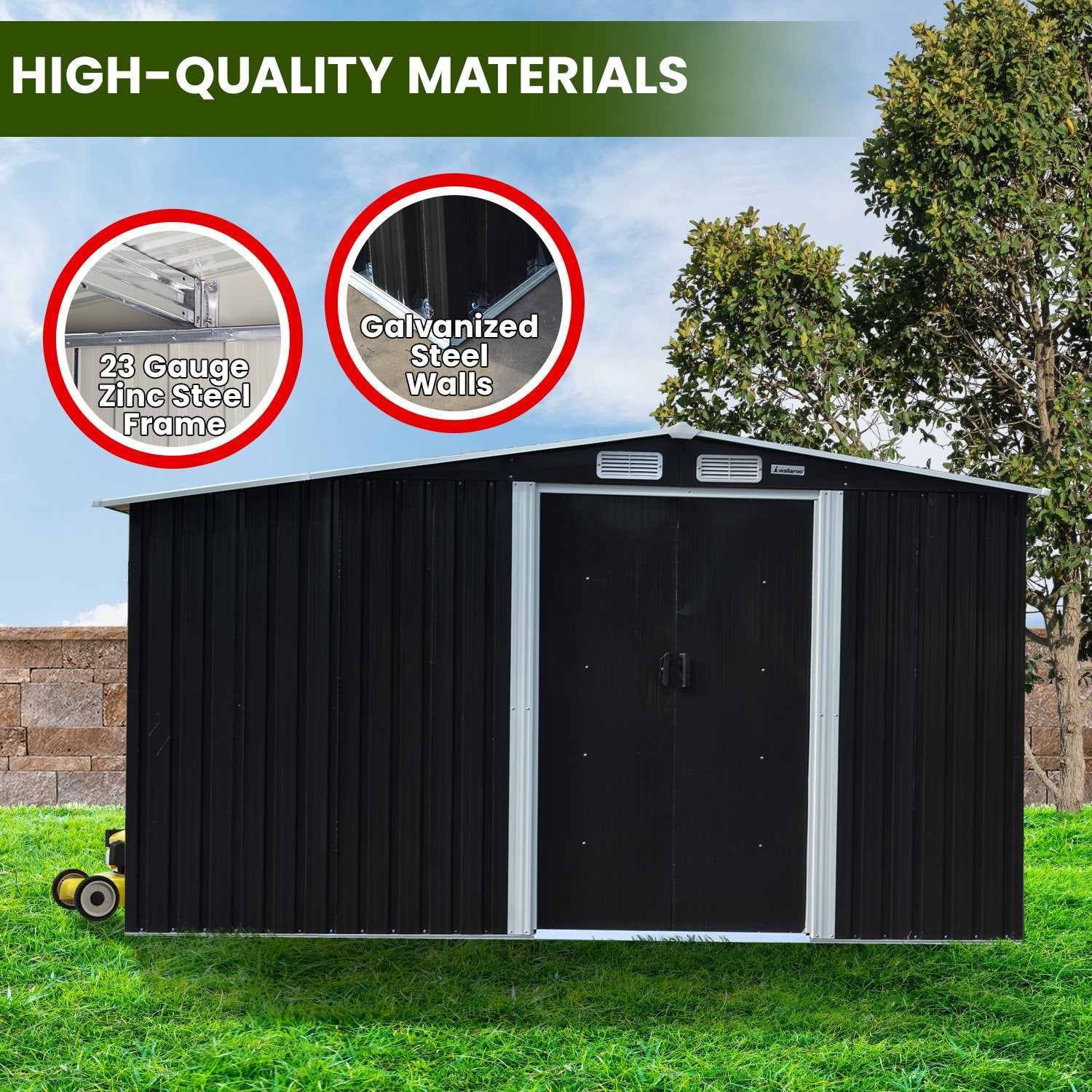 Wallaroo Garden Shed with Semi-Closed Storage 10*8FT - Black