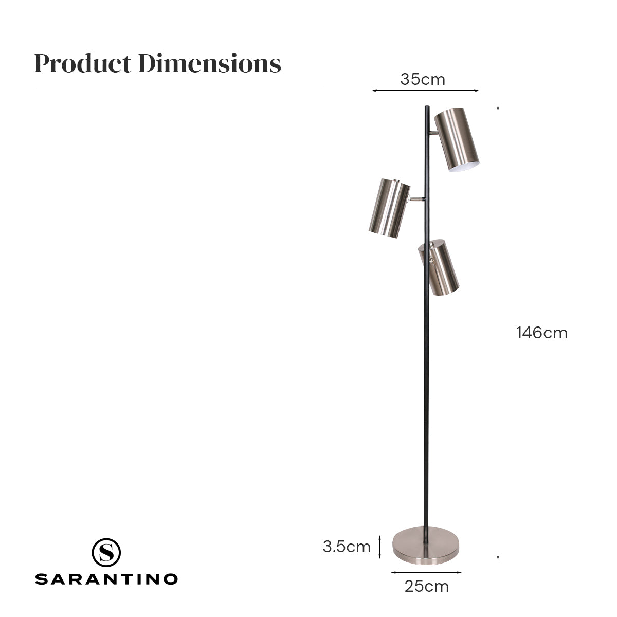 Sarantino 3-Shade Metal Floor Lamp Nickel & Matte Black Finish