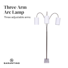 Sarantino 3-Light Metal Arc Floor Lamp - Nickel & Marble Finish